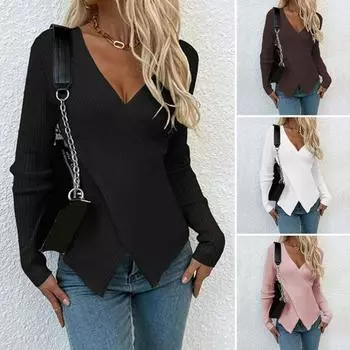 Женский сексуальный свитер с V-образным вырезом, облегающий свитер с длинным рукавом, мягкий S розовый