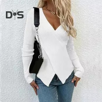 Женский сексуальный свитер с V-образным вырезом, облегающий свитер с длинным рукавом, мягкая дышащая ткань, свитер, осенняя одежда S небесно-голубой