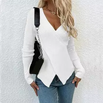 Женский сексуальный свитер с V-образным вырезом, облегающий свитер с длинным рукавом, мягкая дышащая ткань, свитер, осенняя одежда S бежевый