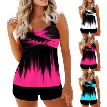 Женский сексуальный тонкий купальник с бретельками и разрезом на бретельках плюс размер купальника (Набор из двух частей) L синий