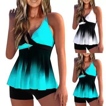 Женский сексуальный тонкий купальник с бретельками и разрезом на бретельках плюс размер купальника (Набор из двух частей) XXXL синий