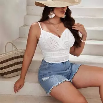 Женский сексуальный тонкий полый белый жилет на подтяжках 1XL