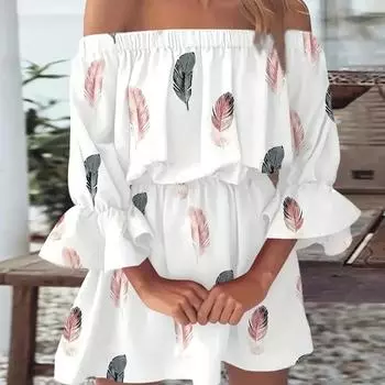 Женский сексуальный топ, летние блузки с открытыми плечами и цветочным принтом, женские блузки в стиле бохо с открытой спиной, женские праздничные топы с вырезом-лодочкой, одежда S чёрный