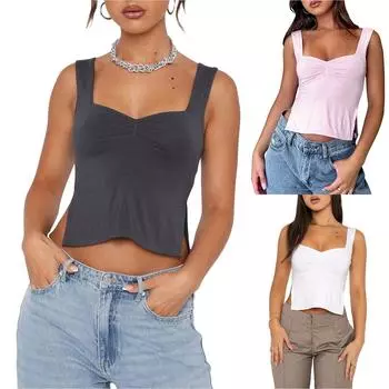 Женский сексуальный топ на бретелях без рукавов с рюшами спереди, с капюшоном и ремешками, облегающий однотонный топ на бретельках с открытой спиной L