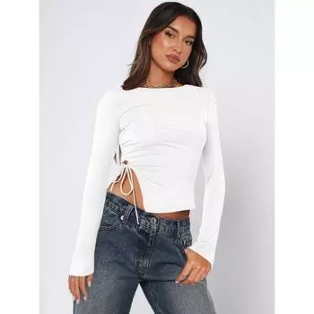 Женский сексуальный топ с длинными рукавами и завязками на один вырез S белый