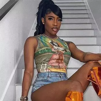 Женский сексуальный топ с круглым вырезом и абстрактным принтом, жилет, женская мода, без рукавов, повседневный топ на бретелях S зелёный