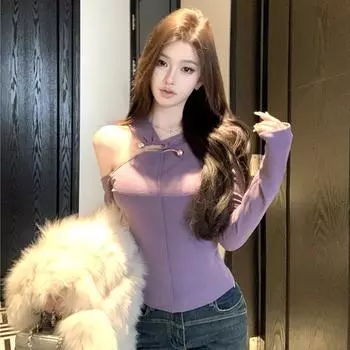 Женский сексуальный топ с открытыми плечами и длинными рукавами, обтягивающий, эластичный, с низом, женский S белый