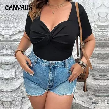 Женский сексуальный топ с V-образным вырезом и короткими рукавами для похудения в стиле темперамент 1XL чёрный