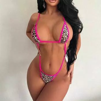 Женский сексуальный треугольный цельный купальник, летний купальник-стринги с завязками по бокам, леопардовый принт, открытая спина, эластичное бикини S