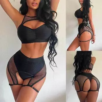 Женский сексуальный треугольный раздельный бикини-костюм, комплект, завязывающиеся по бокам стринги, купальник на одно плечо, эластичный S чёрный