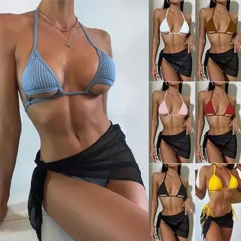 Женский сексуальный треугольный раздельный бикини-костюм, комплект, завязывающиеся по бокам стринги, купальник на одно плечо, эластичный S синий