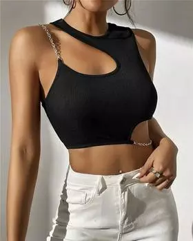 Женский сексуальный укороченный топ на бретелях с перекрытием и жилетом L чёрный