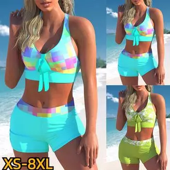 Женский сексуальный винтажный купальный костюм, бикини, новый дизайн, купальник с принтом, летний купальник, комплект из двух предметов, пляжная одежда, женский купальный костюм XXL