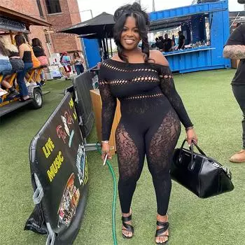 Женский сексуальный жаккардовый комбинезон с темным узором, высокой талией и длинными рукавами YDT036 one size fits all