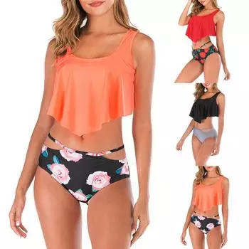 Женский сексуальный женский купальник с высокой талией и баской, купальник с принтом L оранжевый