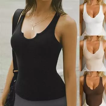 Женский сексуальный жилет без рукавов с U-образным вырезом и укороченным верхом L абрикосовый