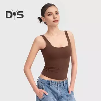 Женский сексуальный жилет без рукавов с квадратным вырезом, однотонные облегающие базовые топы для тренировок с широкими бретелями M чёрный