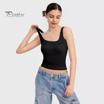 Женский сексуальный жилет без рукавов с квадратным вырезом, однотонные облегающие базовые топы для тренировок с широкими бретелями M чёрный