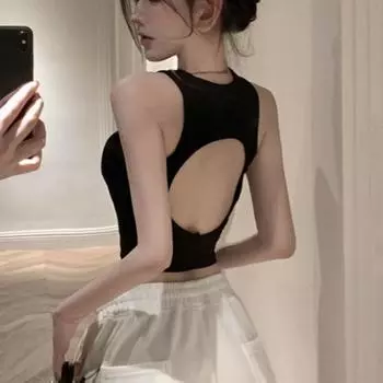 Женский сексуальный жилет, тонкий топ без рукавов, круглый вырез, топы, летние женские повседневные однотонные базовые топы One Size чёрный