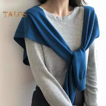 Женский шалевый воротник, однотонный, со шнуровкой, ребристой отделкой, вязаная шаль, осень-зима, эластичный фальшивый воротник с завязками