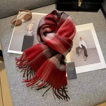 Женский шарф из 100% чистой шерсти - красная клетка, идеально подходит для осени/зимы 2024 года, в качестве подарка на день рождения, Рождество и Новый год 188x30cm