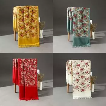 «Женский шарф из искусственного кашемира с вышивкой из кешью в непальском стиле, осень/зима 2024 года» розы красного