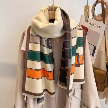 Женский шарф из искусственного кашемира, зимняя толстая шаль с кисточками бежевый