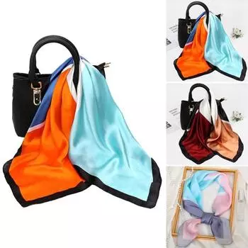 Женский шарф из искусственного шелка, весна-осень, тонкий шарф из искусственного шелка, роскошный шарф с принтом, украшение, подарок на день рождения 70cm синий/розовый