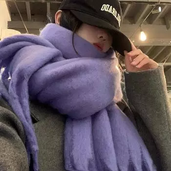 Женский шарф из мохера в корейском стиле 2024 года — толстый, теплый и универсальный для осени и зимы 230cm