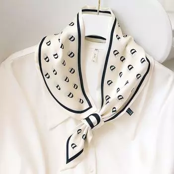 Женский шарф из шелковой ленты в горошек - весна/осень, тонкий декоративный аксессуар в корейском стиле XED019 letter D small ear белый
