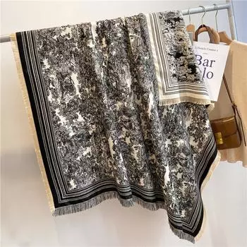 Женский шарф из высококачественной шерсти и кашемира: Толстая, теплая шаль с кисточками для осени и зимы 122X128CM