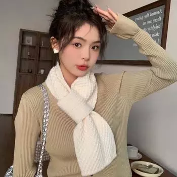 Женский шарф-крест, зимний шерстяной вязаный шейный воротник, шарфы для девочек, ветрозащитный теплый короткий шейный платок