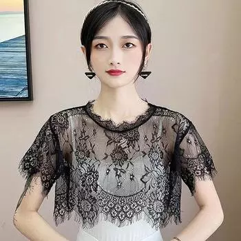 Женский шарф Кружево Кружевная шаль Белый Черный Блузка Плечи Шарф Ложный воротник Накидка Весна Осень чёрный