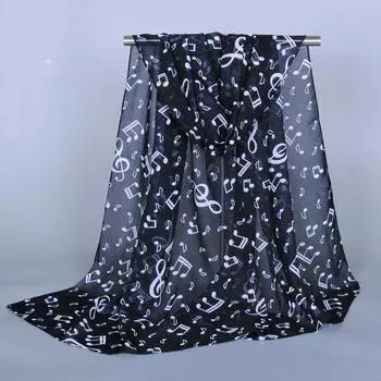 Женский шарф Музыкальный символ Шифоновый шарф чёрный