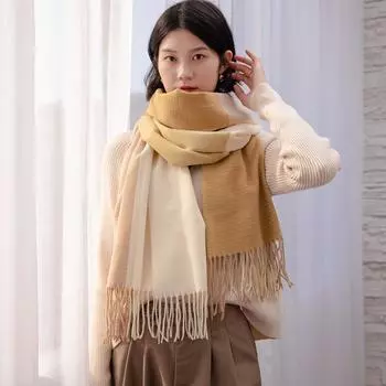 Женский шарф на осень-зиму, теплая длинная шаль чёрный/зелёный