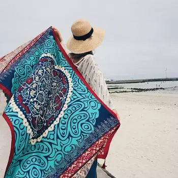 Женский шарф, новый хлопковый и льняной шарф в этническом стиле, шелковый шарф, летнее пляжное дорожное солнцезащитное пляжное полотенце 90*180