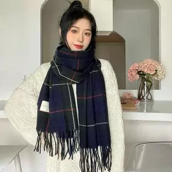 Женский шарф-одеяло с бахромой, осень-зима, классический клетчатый принт, длинный мягкий утолщенный теплый ветрозащитный шарф для девочек в холодную погоду, шаль, подарок на день рождения кофейный
