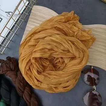 Женский шарф, однотонный плиссированный длинный шарф, ретро, осень-зима, теплый длинный шарф, мягкий, в винтажном стиле 180cm темный кофе