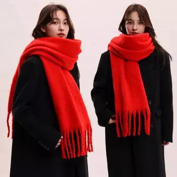 Женский шарф, однотонный, с кисточками, длинный шарф, во французском стиле, мягкая имитация мохеровой ткани, зимний платок-шарф озеро синий