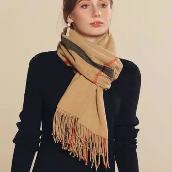 Женский шарф осень-зима в полоску в клетку теплая шаль толстая красный