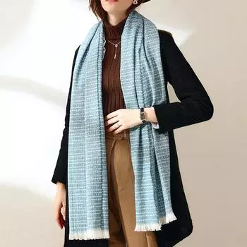 Женский шарф осень-зима в полоску в клетку теплая шаль розовый