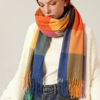 Женский шарф, полосатая шаль в клетку, осень-зима, накидка F10-13