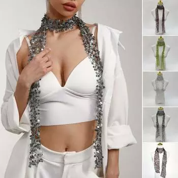 Женский шарф с блестками в форме цветка, полый дизайн, шарф с блестками, тонкий зелёный