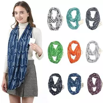 Женский шарф с карманом на молнии Многоцелевой карман для хранения Шарф на молнии One Size чёрный