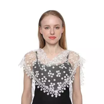 Женский шарф с кисточками, цветочной вышивкой, треугольной формы, кружевной, прозрачный, тонкий, легкий, мягкий, украшение на плечо, шаль, платок на голову 160cm белый