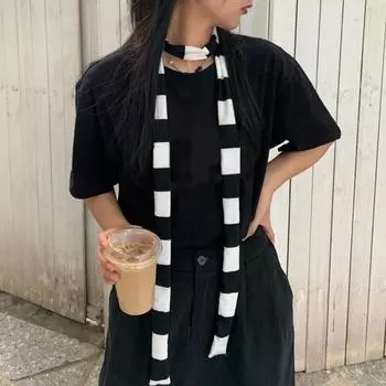 Женский шарф с полосатым принтом, тонкий длинный шарф в стиле Харадзюку, легкий дышащий хлопковый шарф, повязка на шею для девочек A