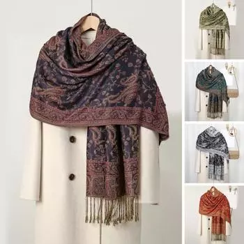 Женский шарф с принтом цветов кешью, шаль с кисточками, для ежедневного свидания на улице, отпуска, мягкая текстурированная шаль