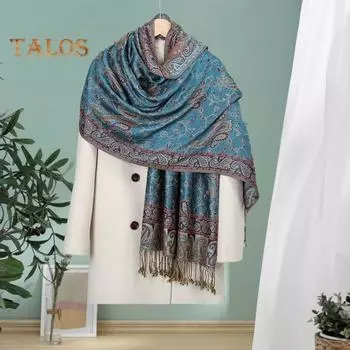 Женский шарф с принтом цветов кешью, шаль с кисточками, для ежедневного свидания на улице, отпуска, мягкая текстурированная шаль