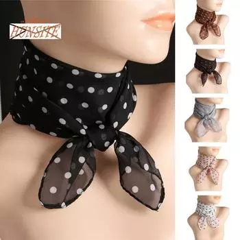 Женский шарф с точечным принтом, подходящий по цвету, тонкий дышащий легкий шарф для украшения шеи, шифоновый женский квадратный шарф с шеей, аксессуар для одежды черный белый