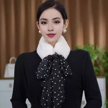 Женский шарф с воротником из искусственного меха, зимний меховой шарф с завязками, утеплитель для шеи в холодную погоду 110cm белый